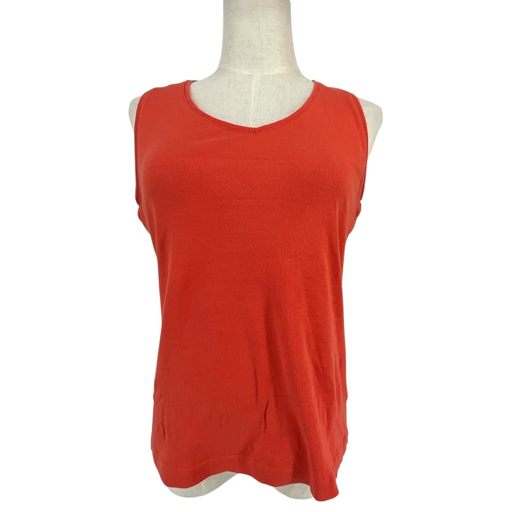 Chico's Women Orange V-Neck 100% Cotton Knit Tank Top Sz 0 Sm Athleisure Casual